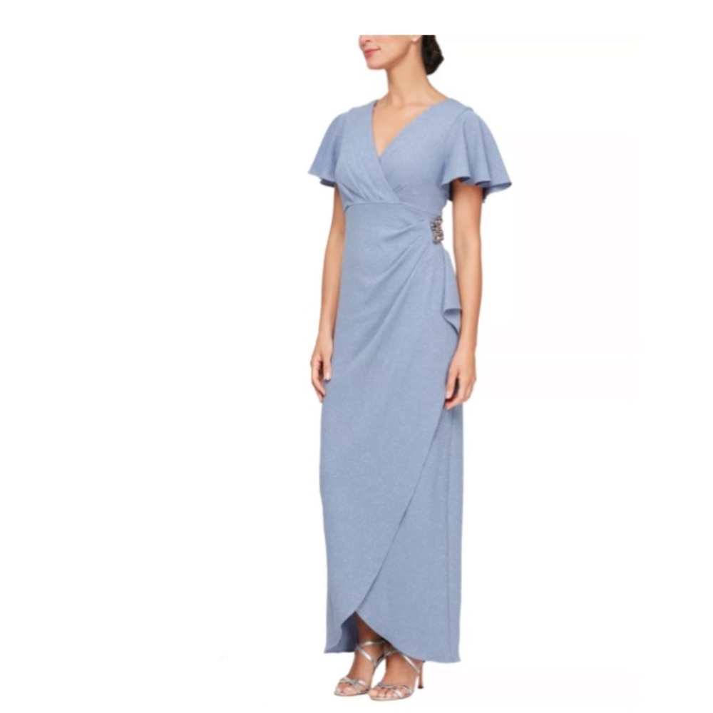 SLNY Glittered Flutter Sleeve Empire Waist Gown Mob 
Periwinkle 
Size: 10
NWT